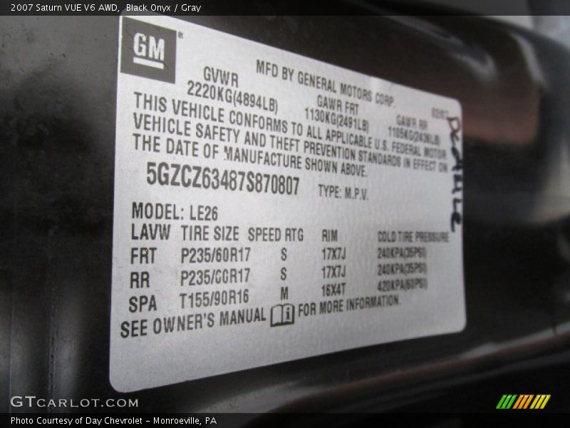 Black Onyx / Gray 2007 Saturn VUE V6 AWD