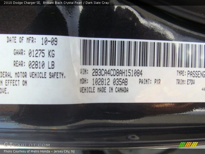 Brilliant Black Crystal Pearl / Dark Slate Gray 2010 Dodge Charger SE