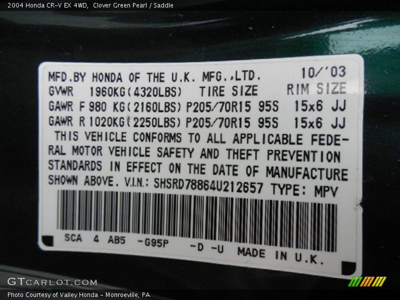 Clover Green Pearl / Saddle 2004 Honda CR-V EX 4WD