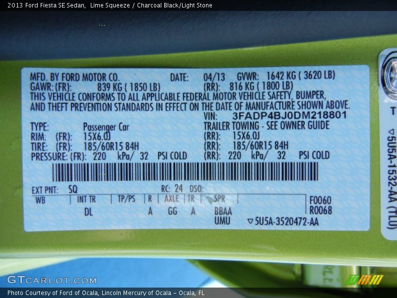 Lime Squeeze / Charcoal Black/Light Stone 2013 Ford Fiesta SE Sedan
