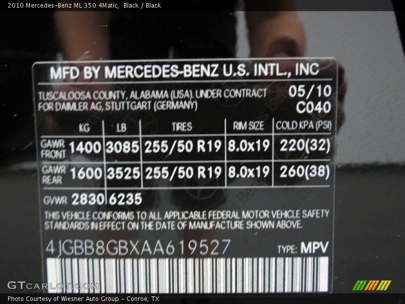 Black / Black 2010 Mercedes-Benz ML 350 4Matic