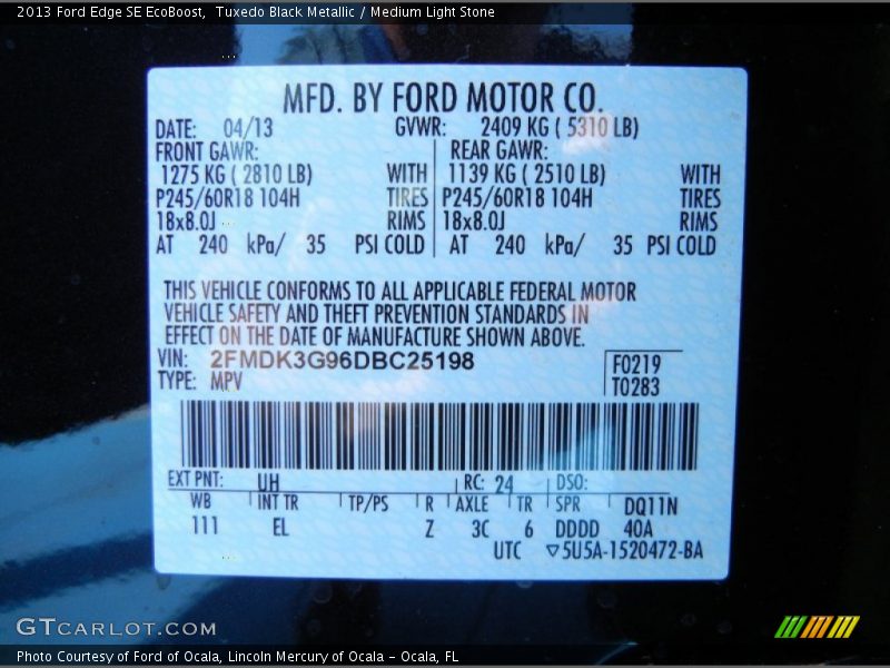Tuxedo Black Metallic / Medium Light Stone 2013 Ford Edge SE EcoBoost