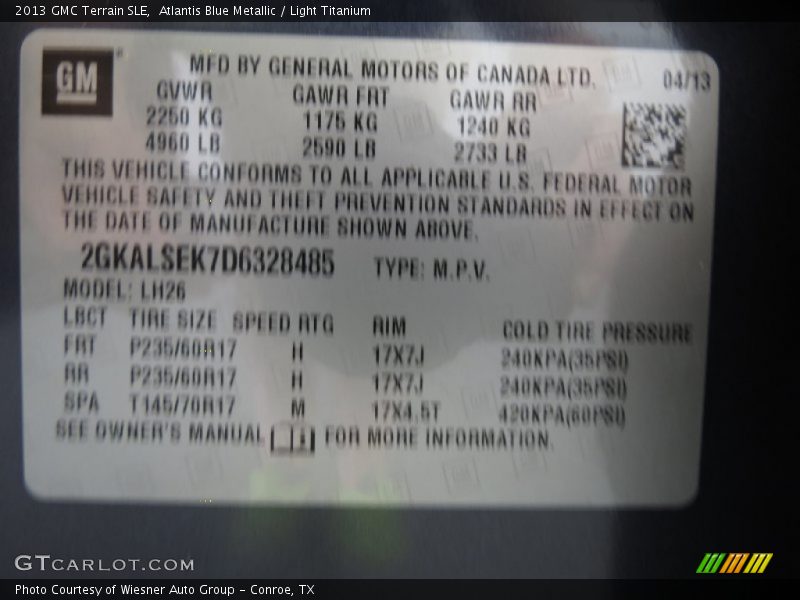 Atlantis Blue Metallic / Light Titanium 2013 GMC Terrain SLE