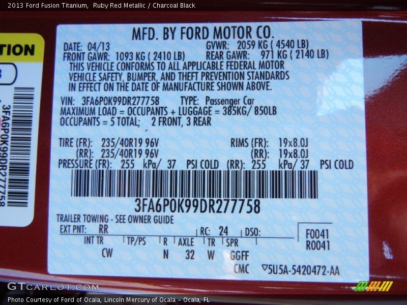 Ruby Red Metallic / Charcoal Black 2013 Ford Fusion Titanium