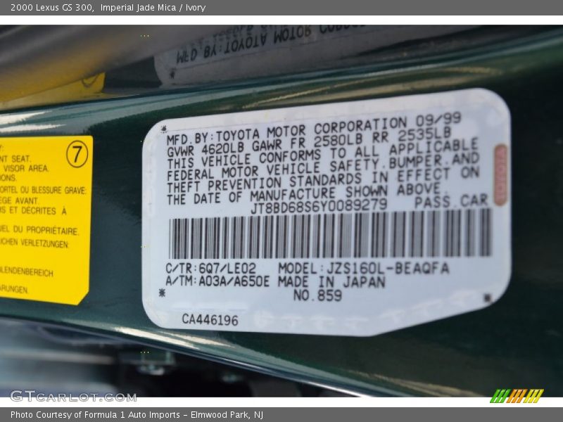 2000 GS 300 Imperial Jade Mica Color Code 6Q7
