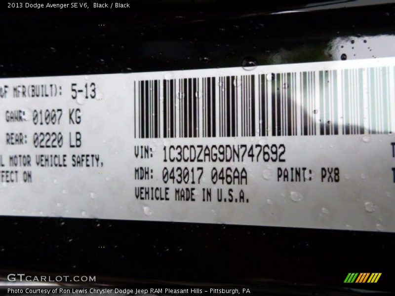 Black / Black 2013 Dodge Avenger SE V6