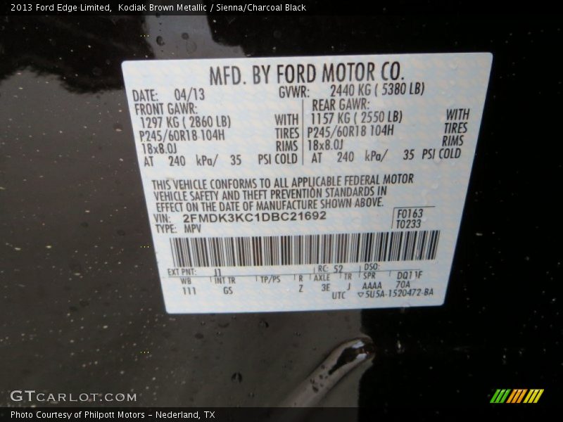 Kodiak Brown Metallic / Sienna/Charcoal Black 2013 Ford Edge Limited