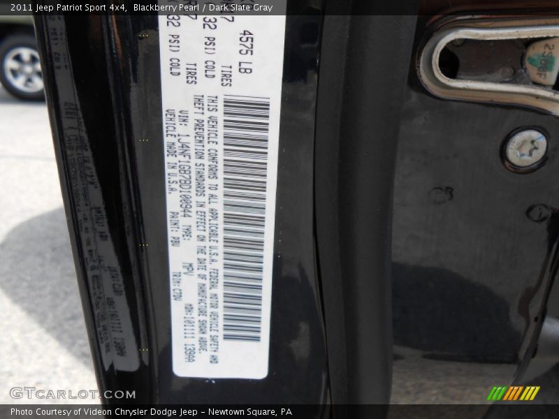 2011 Patriot Sport 4x4 Blackberry Pearl Color Code PBV