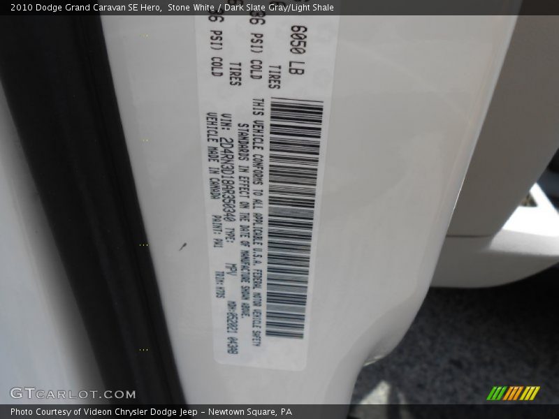 Stone White / Dark Slate Gray/Light Shale 2010 Dodge Grand Caravan SE Hero