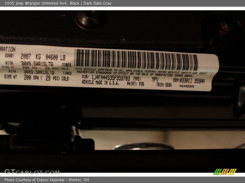 Black / Dark Slate Gray 2005 Jeep Wrangler Unlimited 4x4