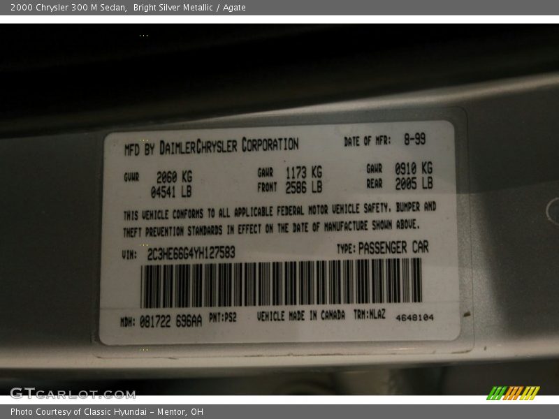 Bright Silver Metallic / Agate 2000 Chrysler 300 M Sedan