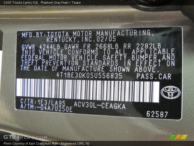 2005 Camry XLE Phantom Gray Pearl Color Code 1E3