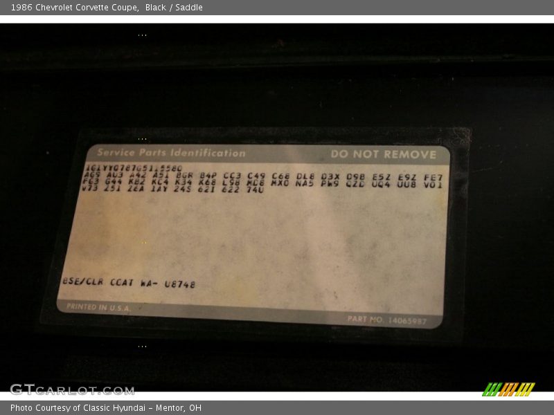 Black / Saddle 1986 Chevrolet Corvette Coupe