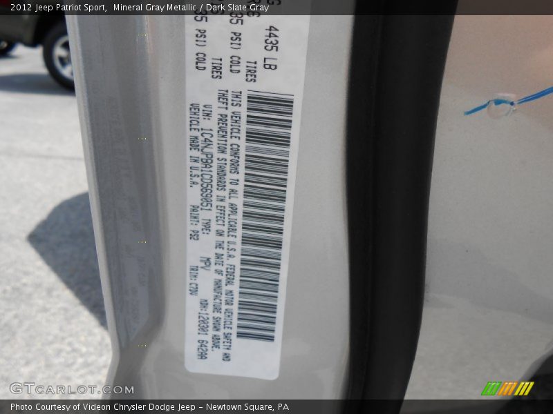 Mineral Gray Metallic / Dark Slate Gray 2012 Jeep Patriot Sport