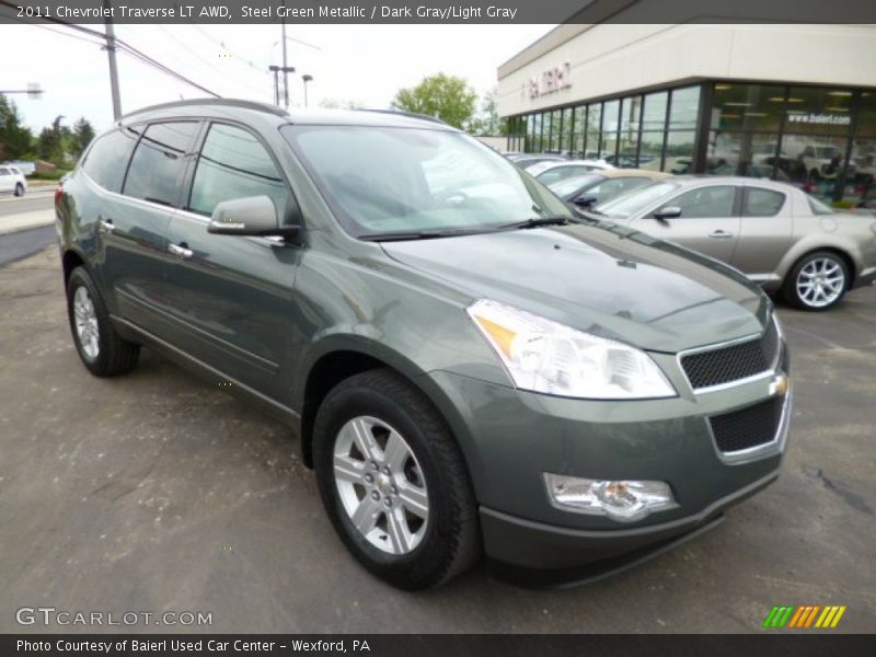 Steel Green Metallic / Dark Gray/Light Gray 2011 Chevrolet Traverse LT AWD