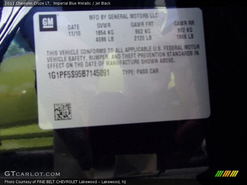 Imperial Blue Metallic / Jet Black 2011 Chevrolet Cruze LT
