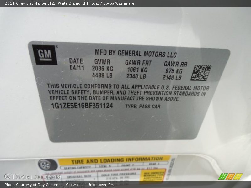 White Diamond Tricoat / Cocoa/Cashmere 2011 Chevrolet Malibu LTZ