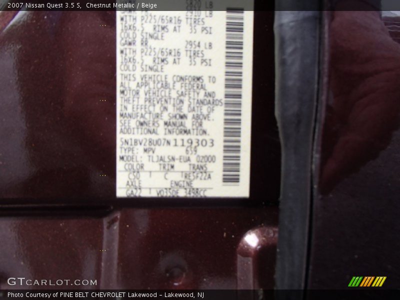 Chestnut Metallic / Beige 2007 Nissan Quest 3.5 S