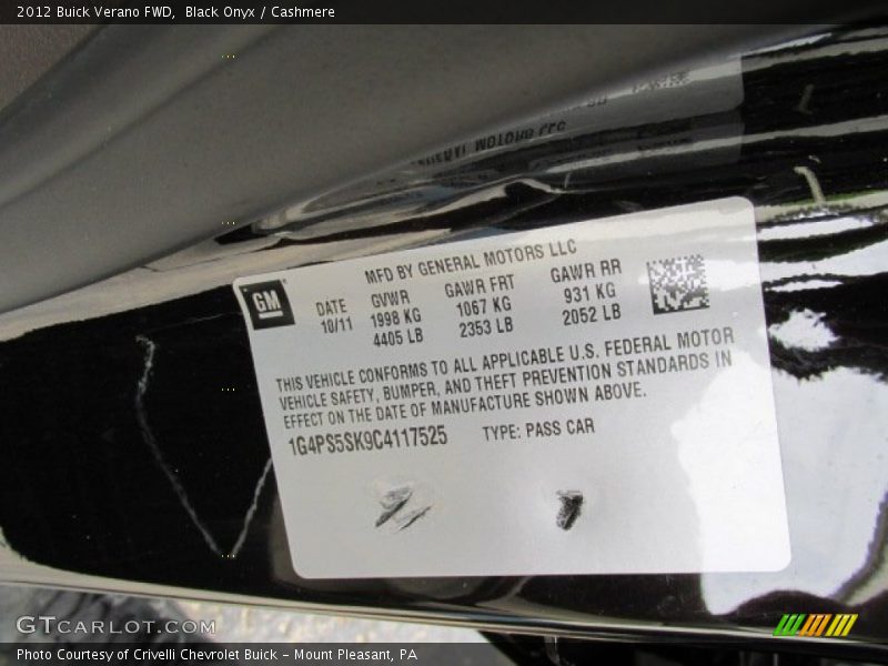 Black Onyx / Cashmere 2012 Buick Verano FWD
