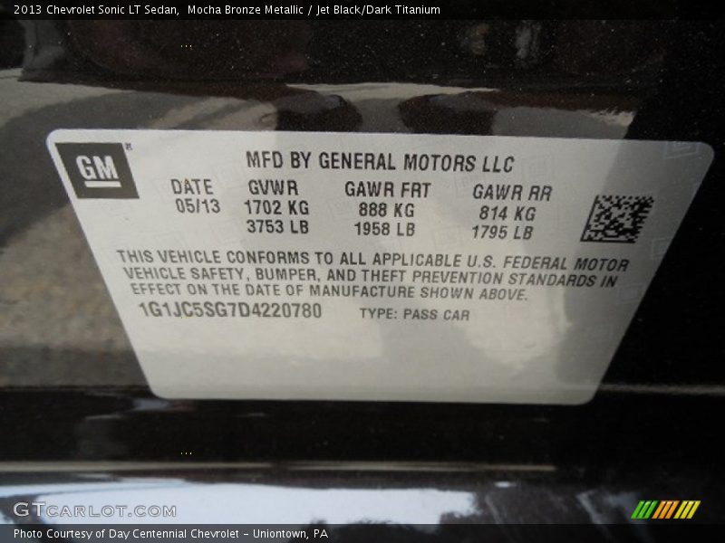Mocha Bronze Metallic / Jet Black/Dark Titanium 2013 Chevrolet Sonic LT Sedan