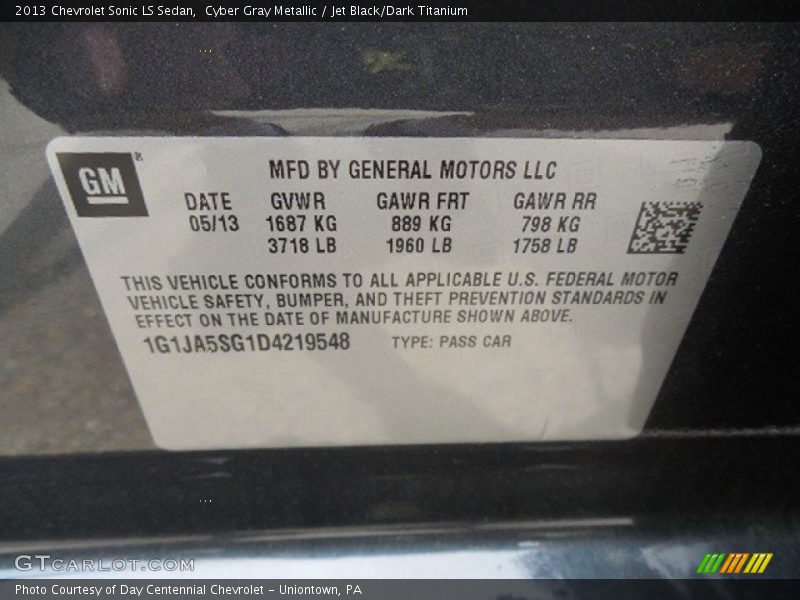 Cyber Gray Metallic / Jet Black/Dark Titanium 2013 Chevrolet Sonic LS Sedan