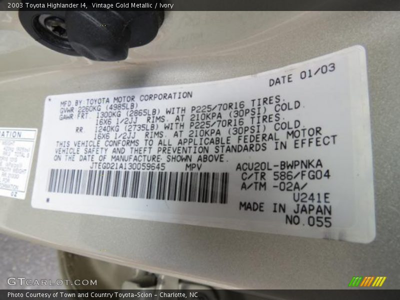 586 - 2003 Toyota Highlander I4