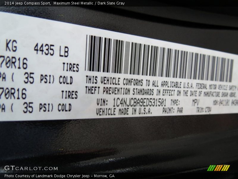 Maximum Steel Metallic / Dark Slate Gray 2014 Jeep Compass Sport