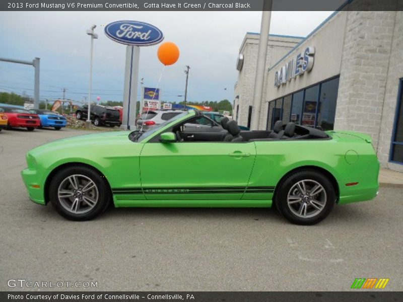 Gotta Have It Green / Charcoal Black 2013 Ford Mustang V6 Premium Convertible