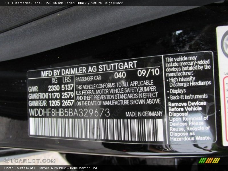 Black / Natural Beige/Black 2011 Mercedes-Benz E 350 4Matic Sedan