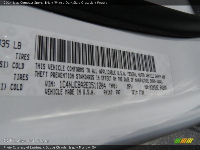Bright White / Dark Slate Gray/Light Pebble 2014 Jeep Compass Sport