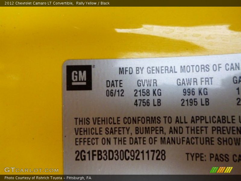 Rally Yellow / Black 2012 Chevrolet Camaro LT Convertible