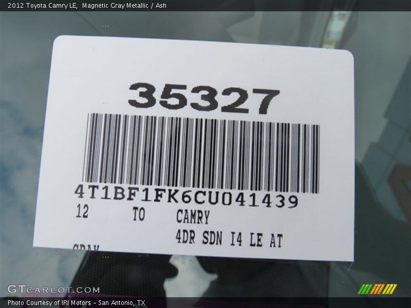 Magnetic Gray Metallic / Ash 2012 Toyota Camry LE