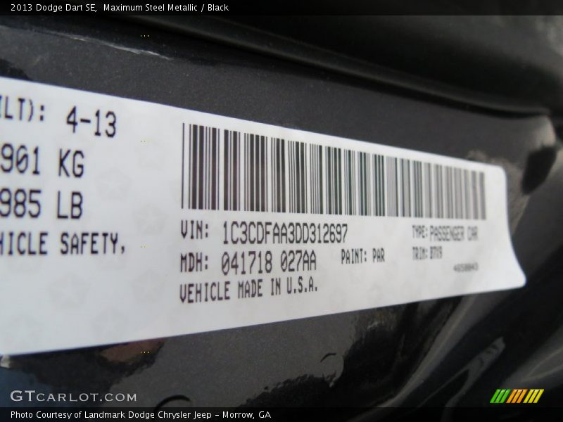 Maximum Steel Metallic / Black 2013 Dodge Dart SE