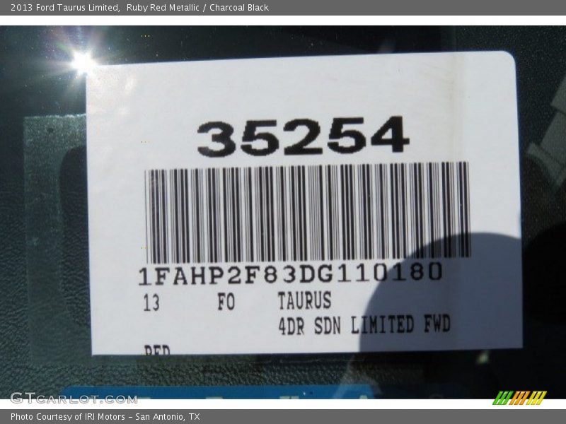 Ruby Red Metallic / Charcoal Black 2013 Ford Taurus Limited