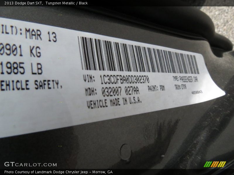 Tungsten Metallic / Black 2013 Dodge Dart SXT