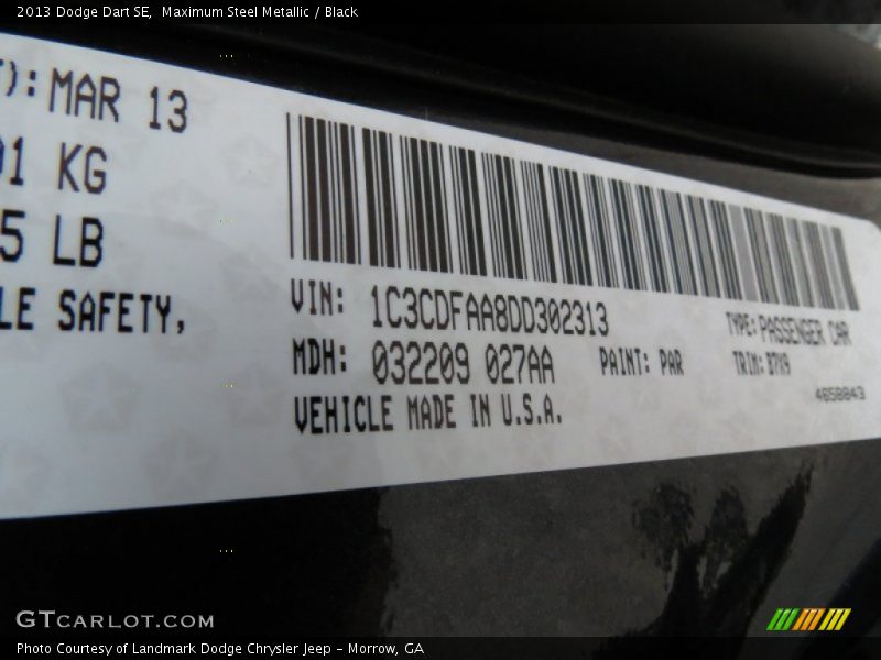 Maximum Steel Metallic / Black 2013 Dodge Dart SE