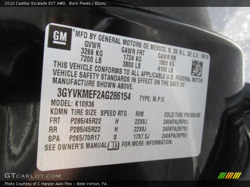 Black Raven / Ebony 2010 Cadillac Escalade EXT AWD