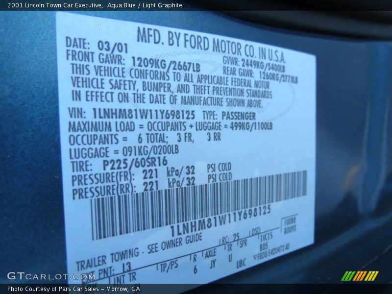 2001 Town Car Executive Aqua Blue Color Code L3