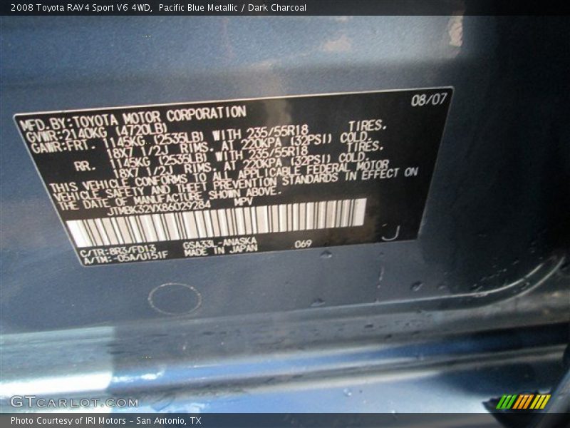 Pacific Blue Metallic / Dark Charcoal 2008 Toyota RAV4 Sport V6 4WD