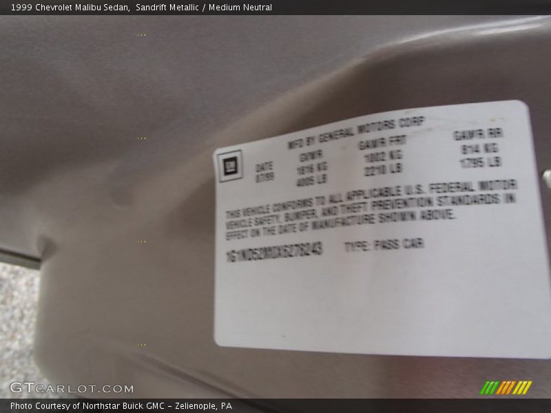 Sandrift Metallic / Medium Neutral 1999 Chevrolet Malibu Sedan