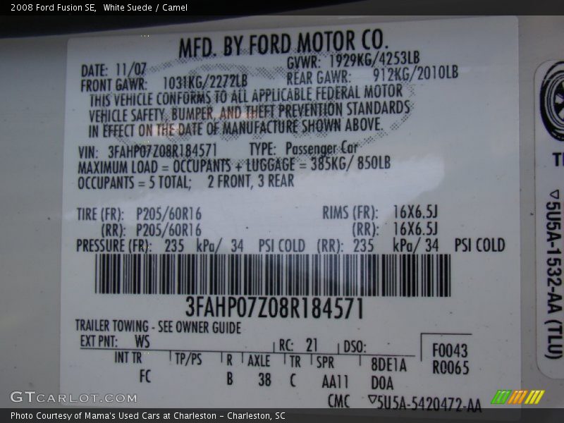 White Suede / Camel 2008 Ford Fusion SE