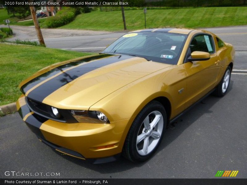 Sunset Gold Metallic / Charcoal Black 2010 Ford Mustang GT Coupe