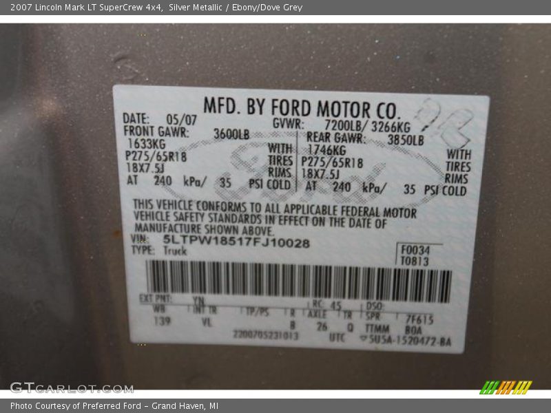 Silver Metallic / Ebony/Dove Grey 2007 Lincoln Mark LT SuperCrew 4x4