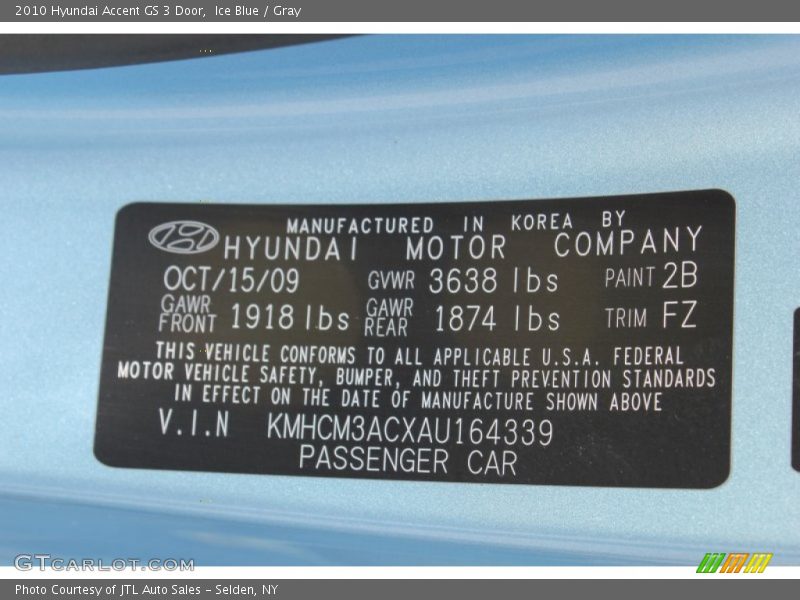 Ice Blue / Gray 2010 Hyundai Accent GS 3 Door