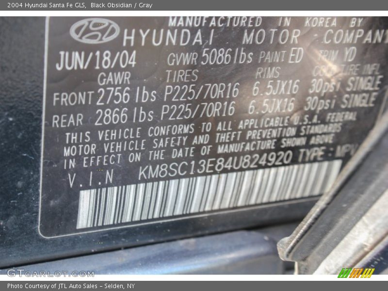 Black Obsidian / Gray 2004 Hyundai Santa Fe GLS