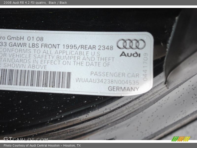 Black / Black 2008 Audi R8 4.2 FSI quattro