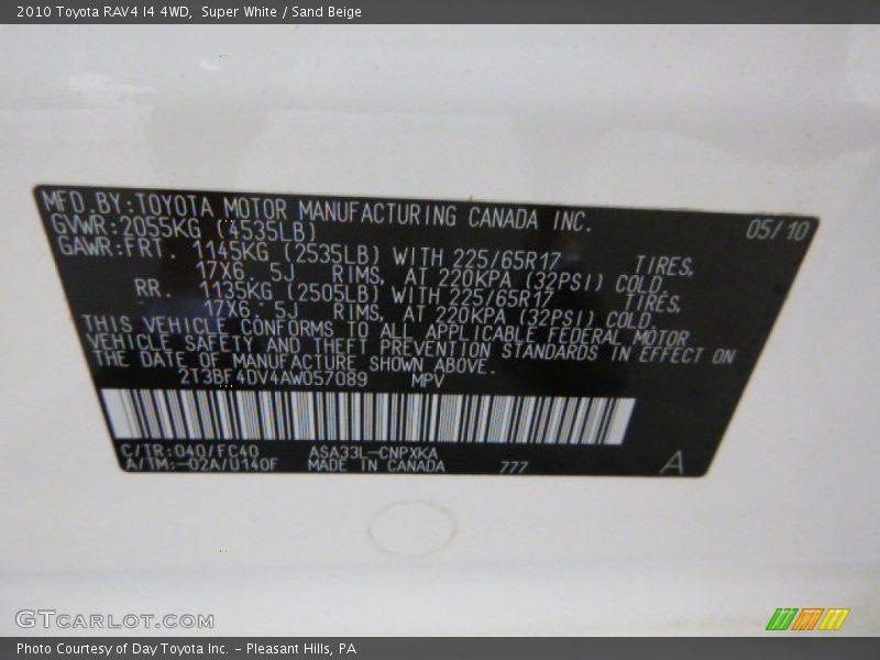 Super White / Sand Beige 2010 Toyota RAV4 I4 4WD