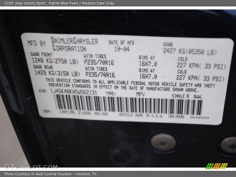 Patriot Blue Pearl / Medium Slate Gray 2005 Jeep Liberty Sport