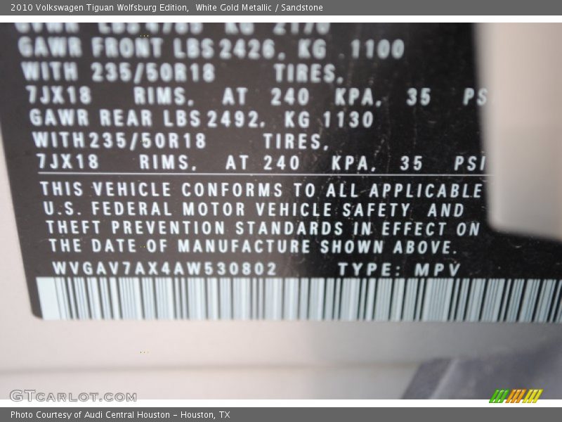 White Gold Metallic / Sandstone 2010 Volkswagen Tiguan Wolfsburg Edition