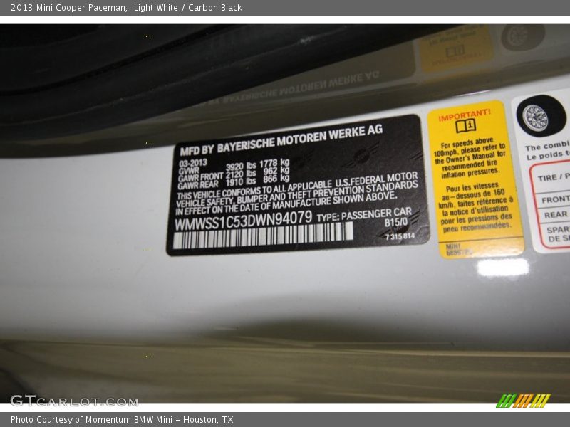 2013 Cooper Paceman Light White Color Code B15